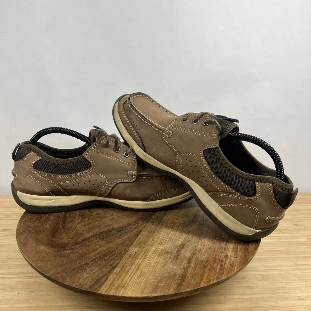 Lands' End Men's Leather Boat Shoes Brown Casual Lace Up Comfort Size 9